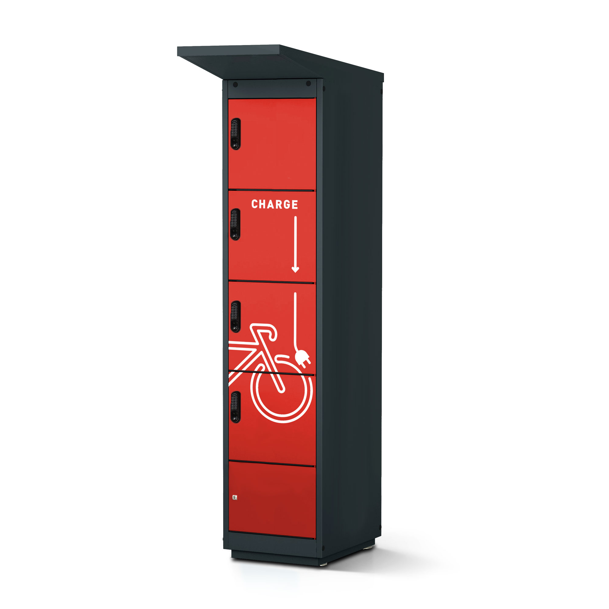 E-Bike-Ladestation 4 Ladefächer mit PIN-Code-Schloss E-Bike-Ladestation 4 Ladefächer mit PIN-Code-Schloss