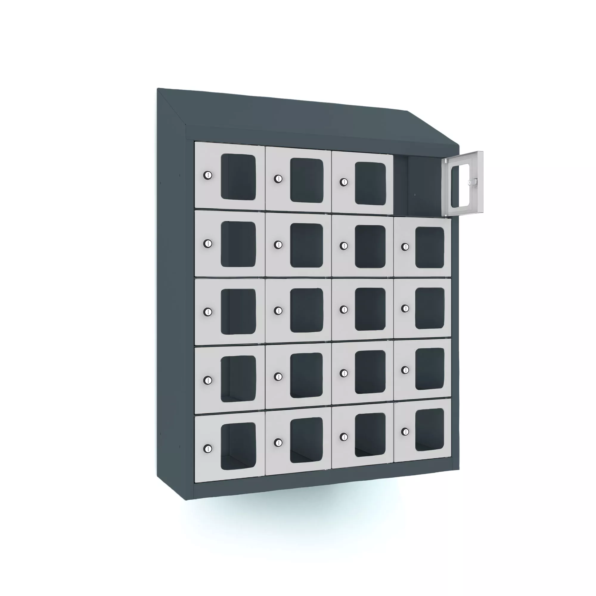 Mini-Schließfachschrank 20 Fächer mit Plexiglastüren zur Wandmontage