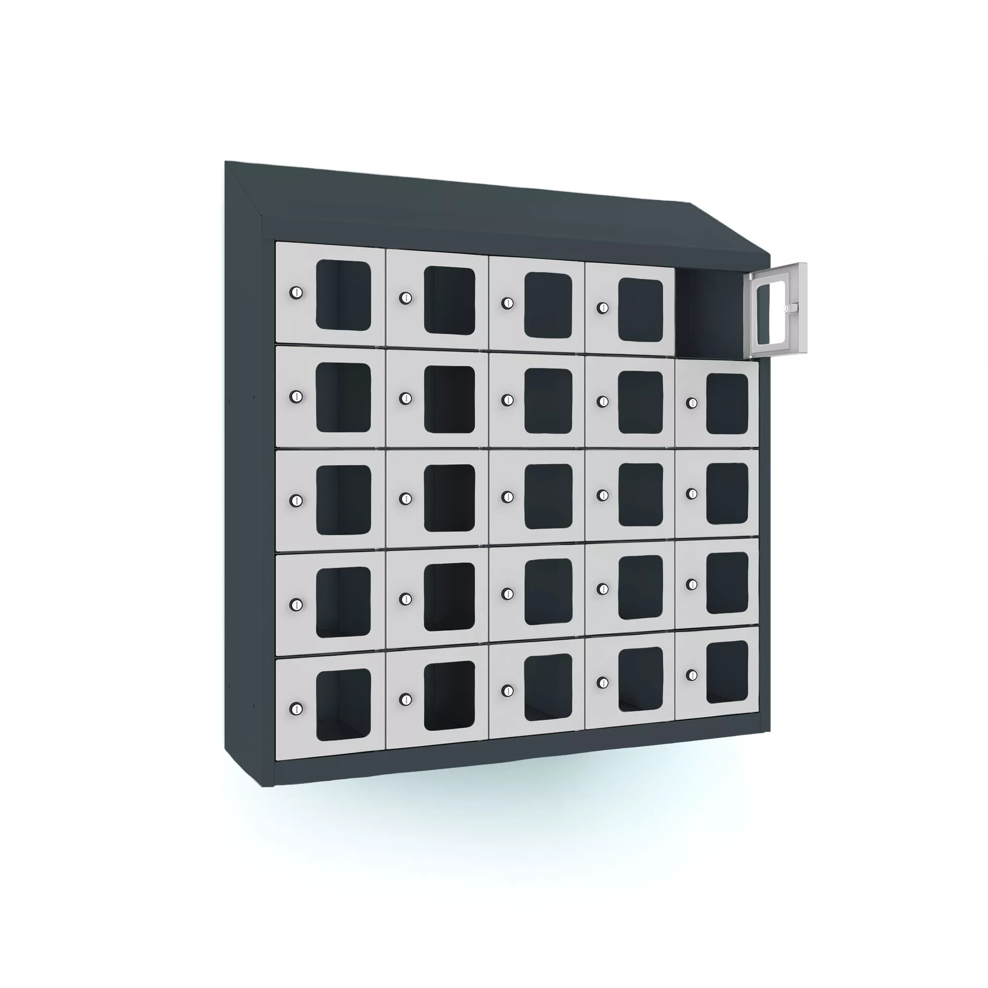 Mini-Schließfachschrank 25 Fächer mit Plexiglastüren zur Wandmontage