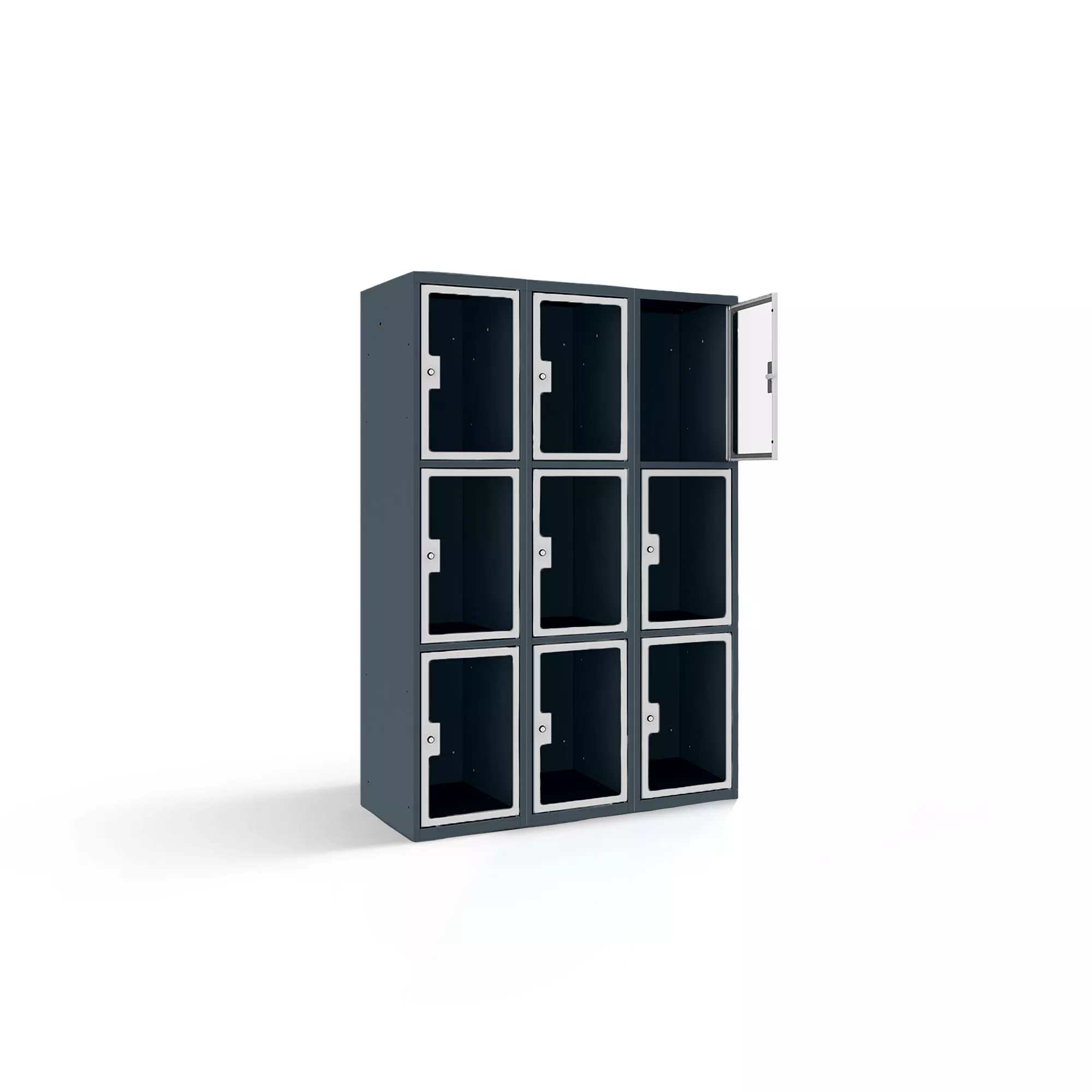 Fächerschrank mit Plexiglastüren 9 Fächer Breite 120 cm