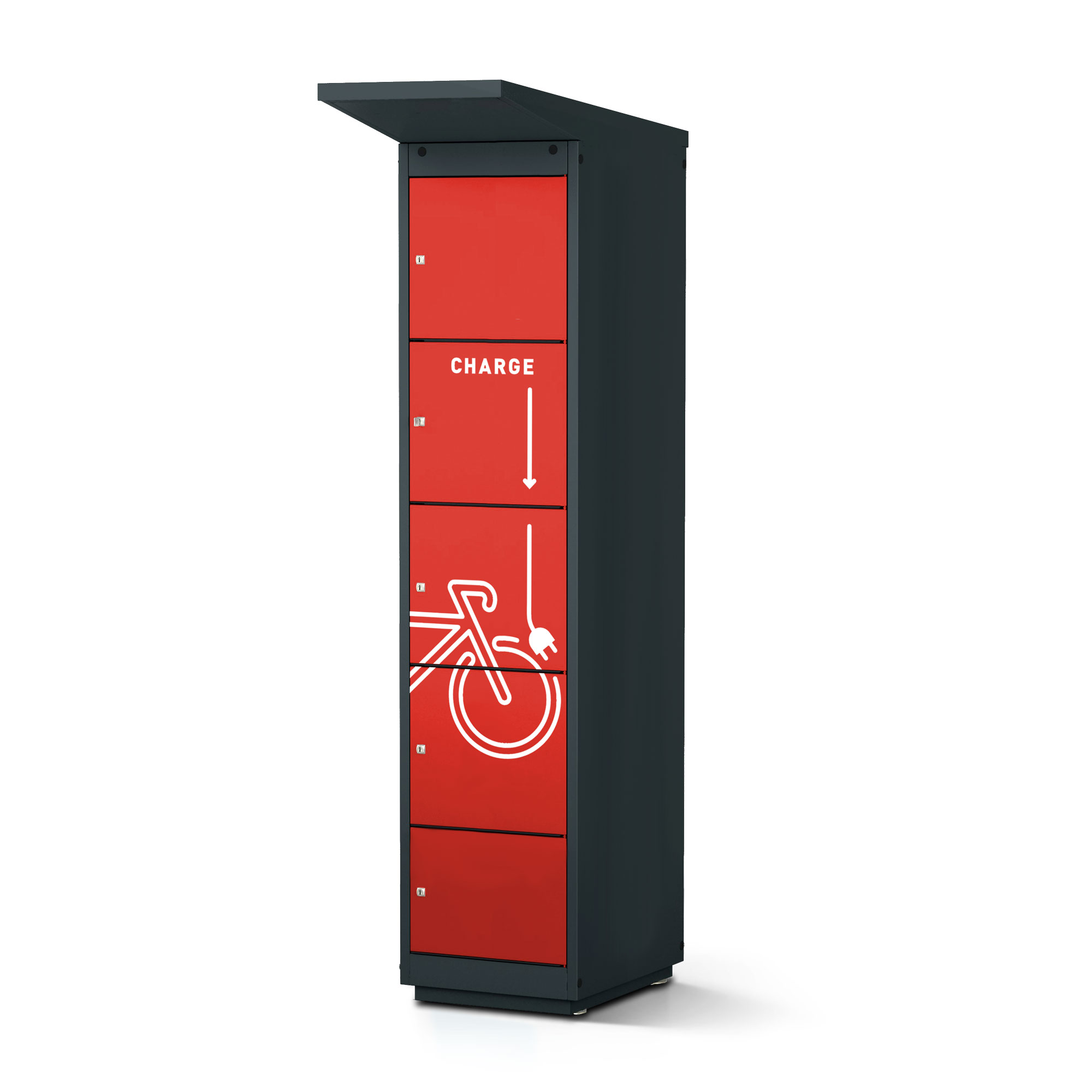 E-Bike-Ladestation 4 Ladefächer mit Münzpfandschloss E-Bike-Ladestation 4 Ladefächer mit Münzpfandschloss