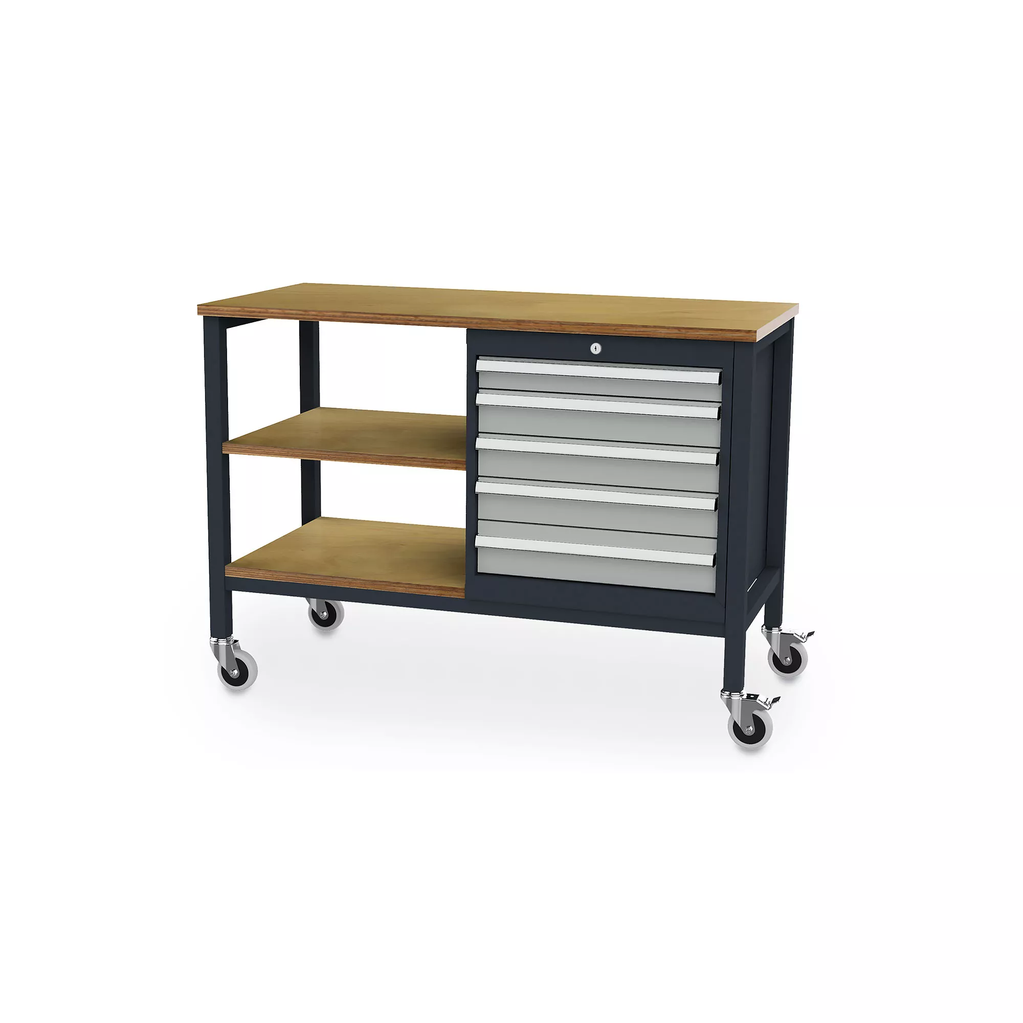 Mobile Werkbank 2 Fachböden 5 Auszüge 1300x600x960