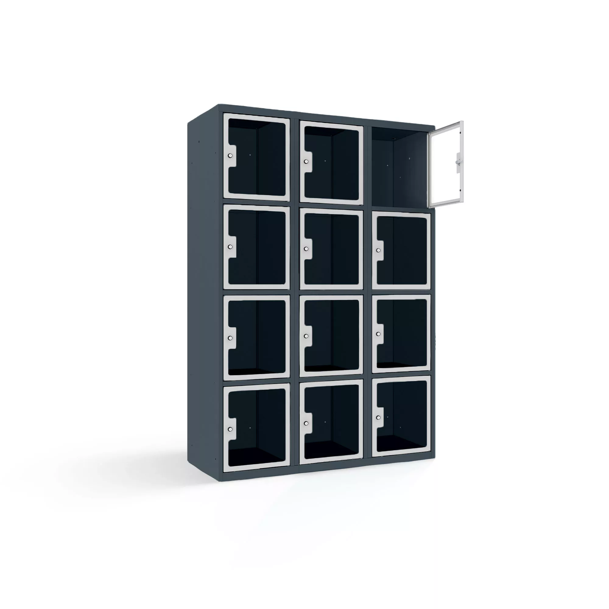 Fächerschrank mit Plexiglastüren 12 Fächer Breite 120 cm