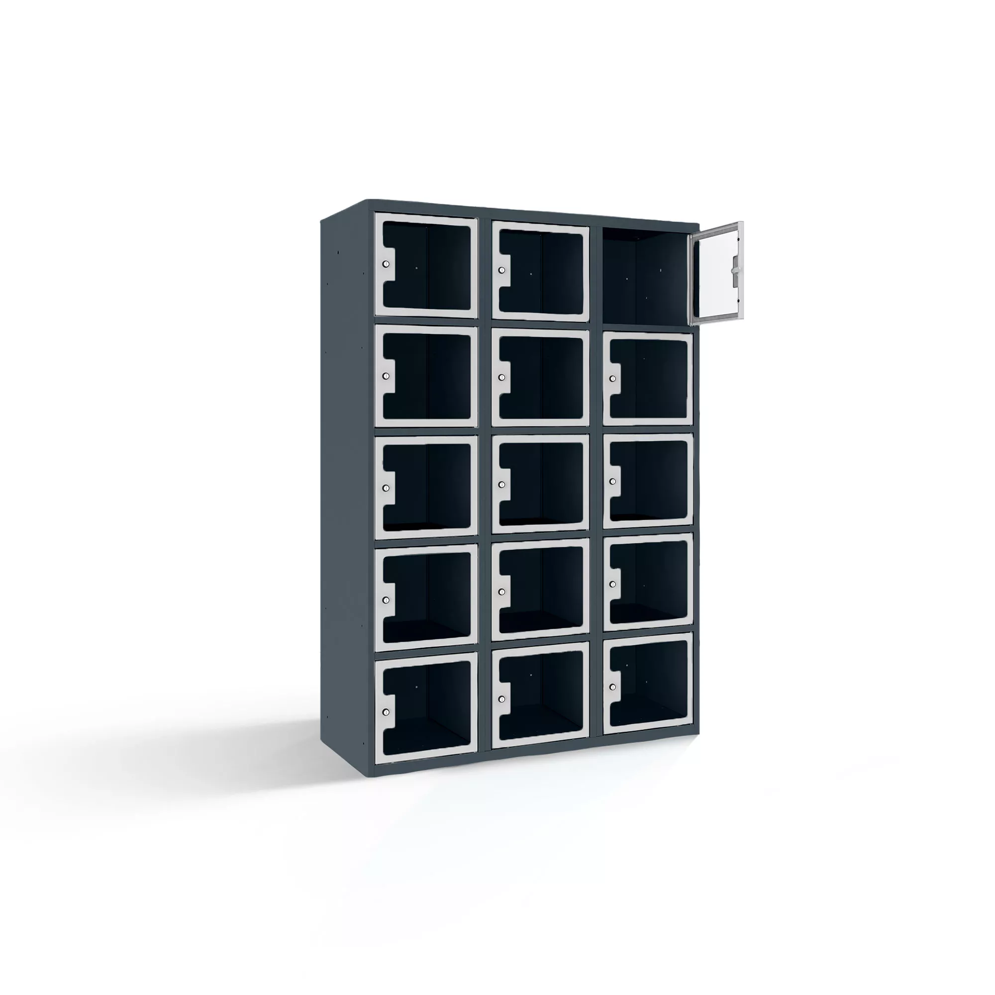 Fächerschrank mit Plexiglastüren 15 Fächer Breite 120 cm