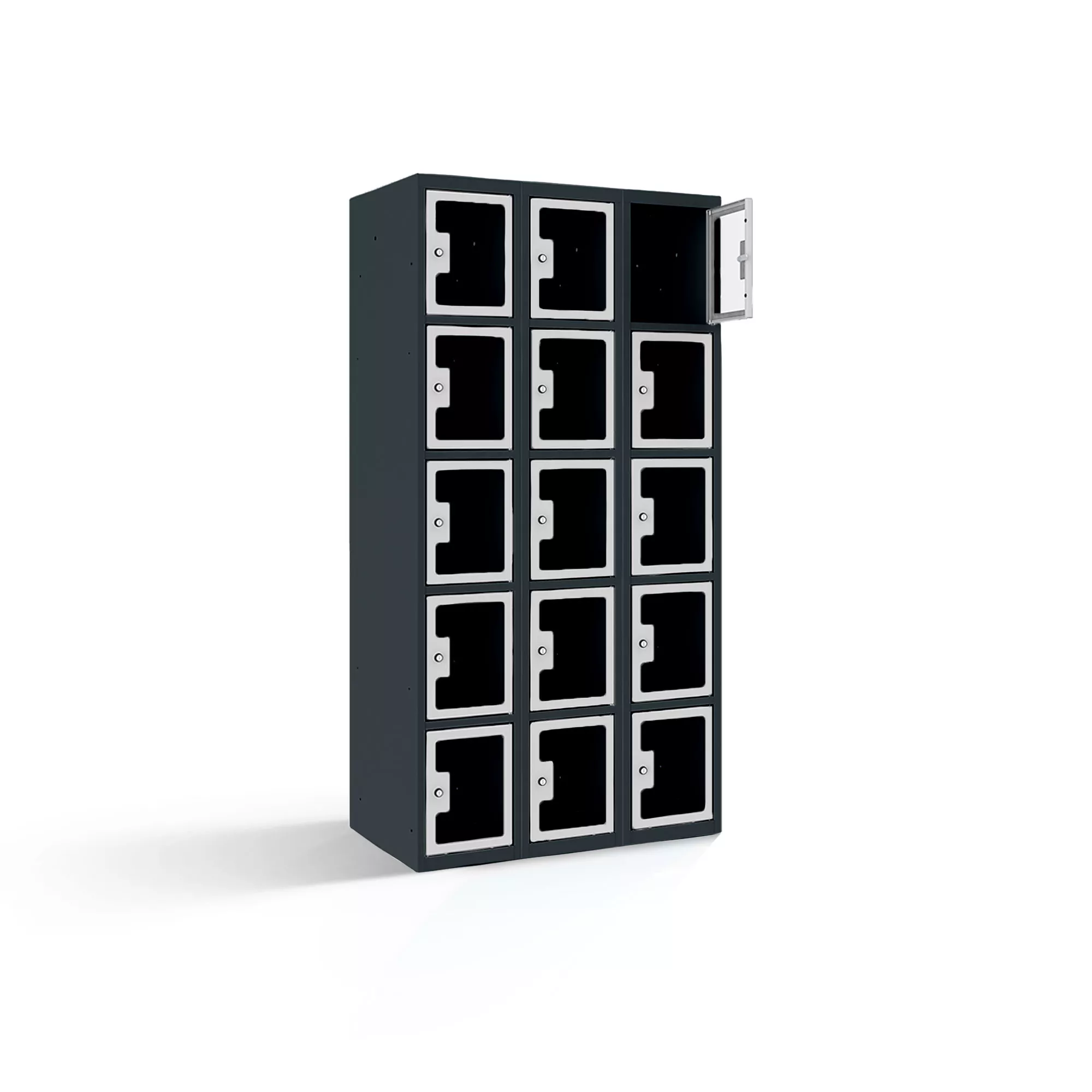 Fächerschrank mit Plexiglastüren 15 Fächer Breite 90 cm