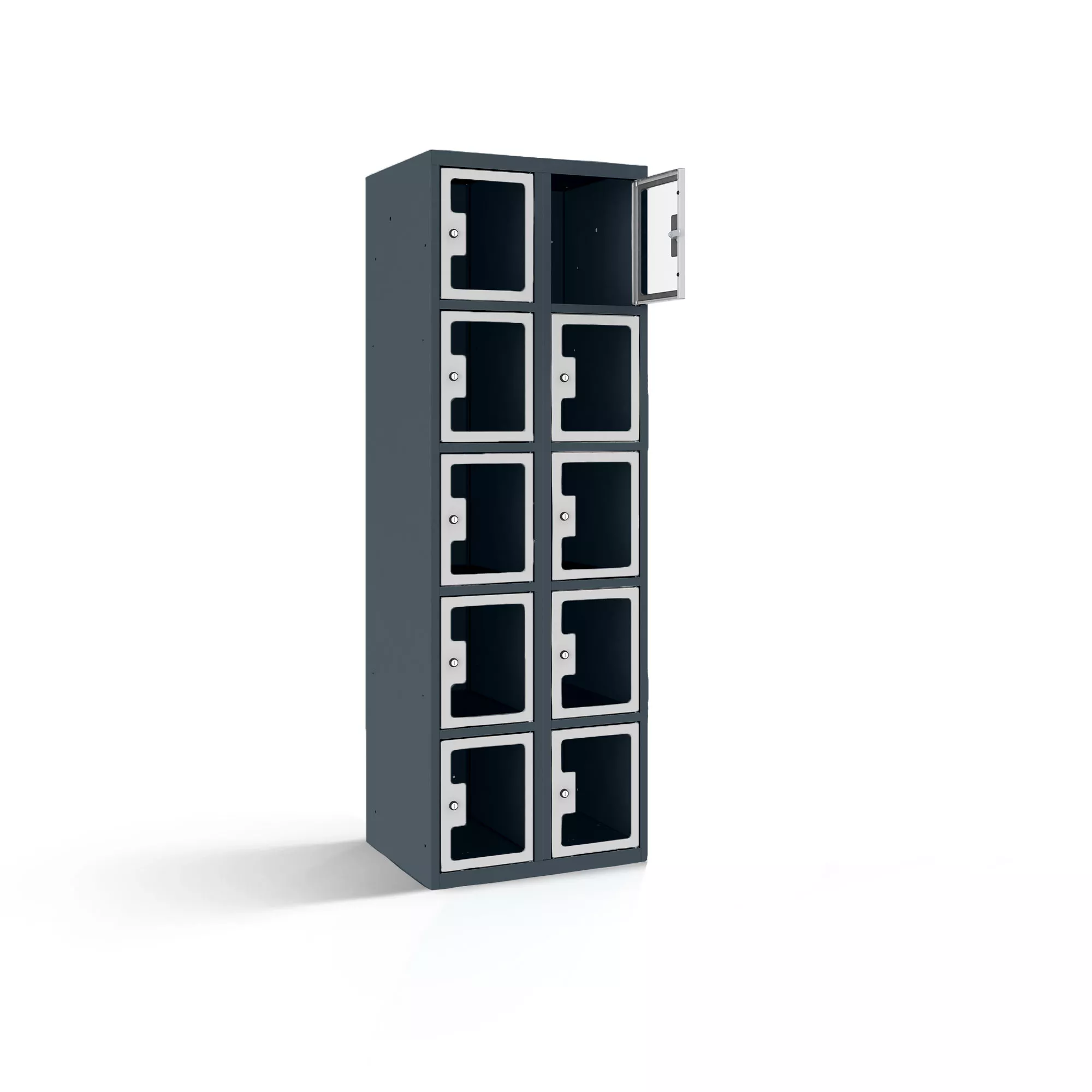 Fächerschrank mit Plexiglastüren 10 Fächer Breite 60 cm