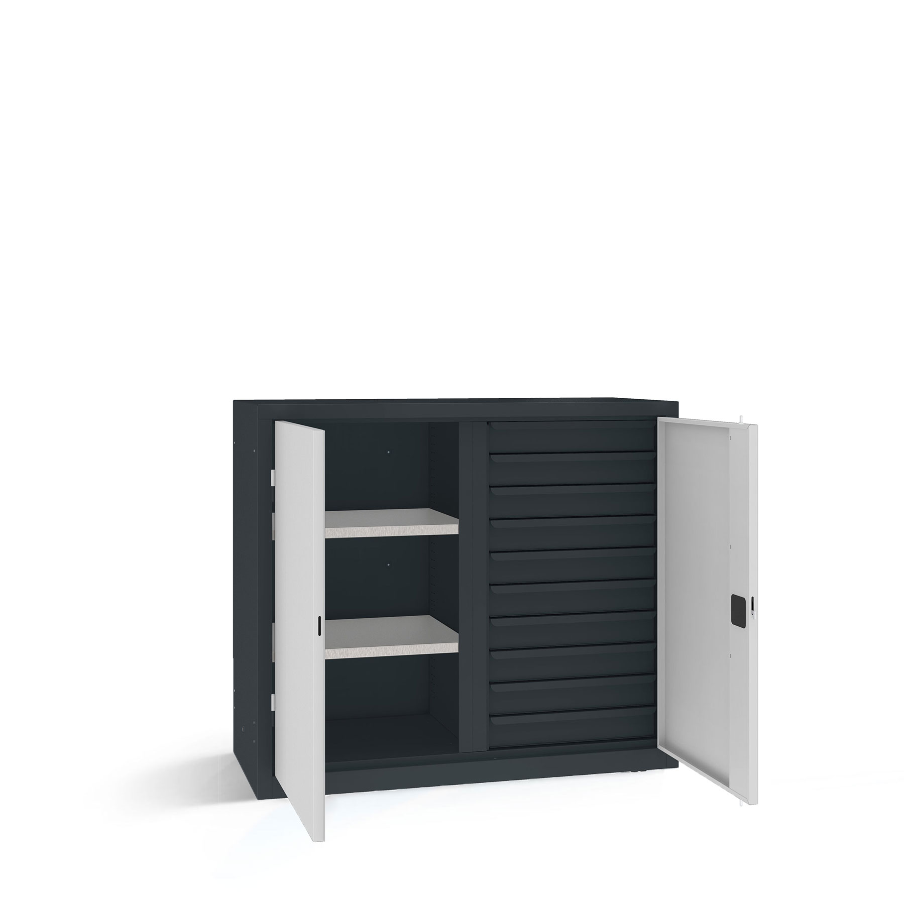Werkstattschrank Schwerlast niedrig 10 Auszügen 2 Fachböden Breite 120 cm Werkstattschrank Schwerlast niedrig 10 Auszügen 2 Fachböden Breite 120 cm