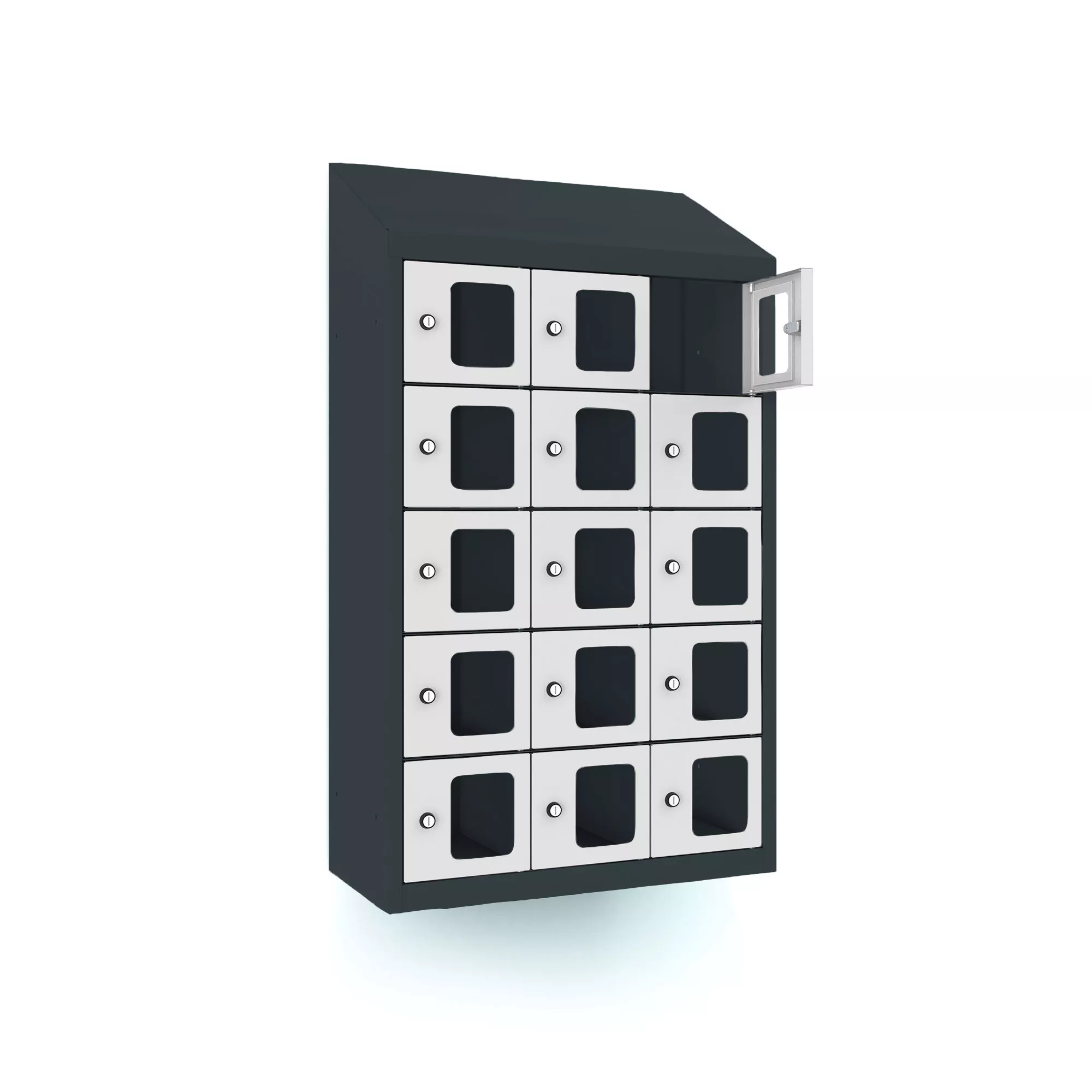 Mini-Schließfachschrank 15 Fächer mit Plexiglastüren zur Wandmontage