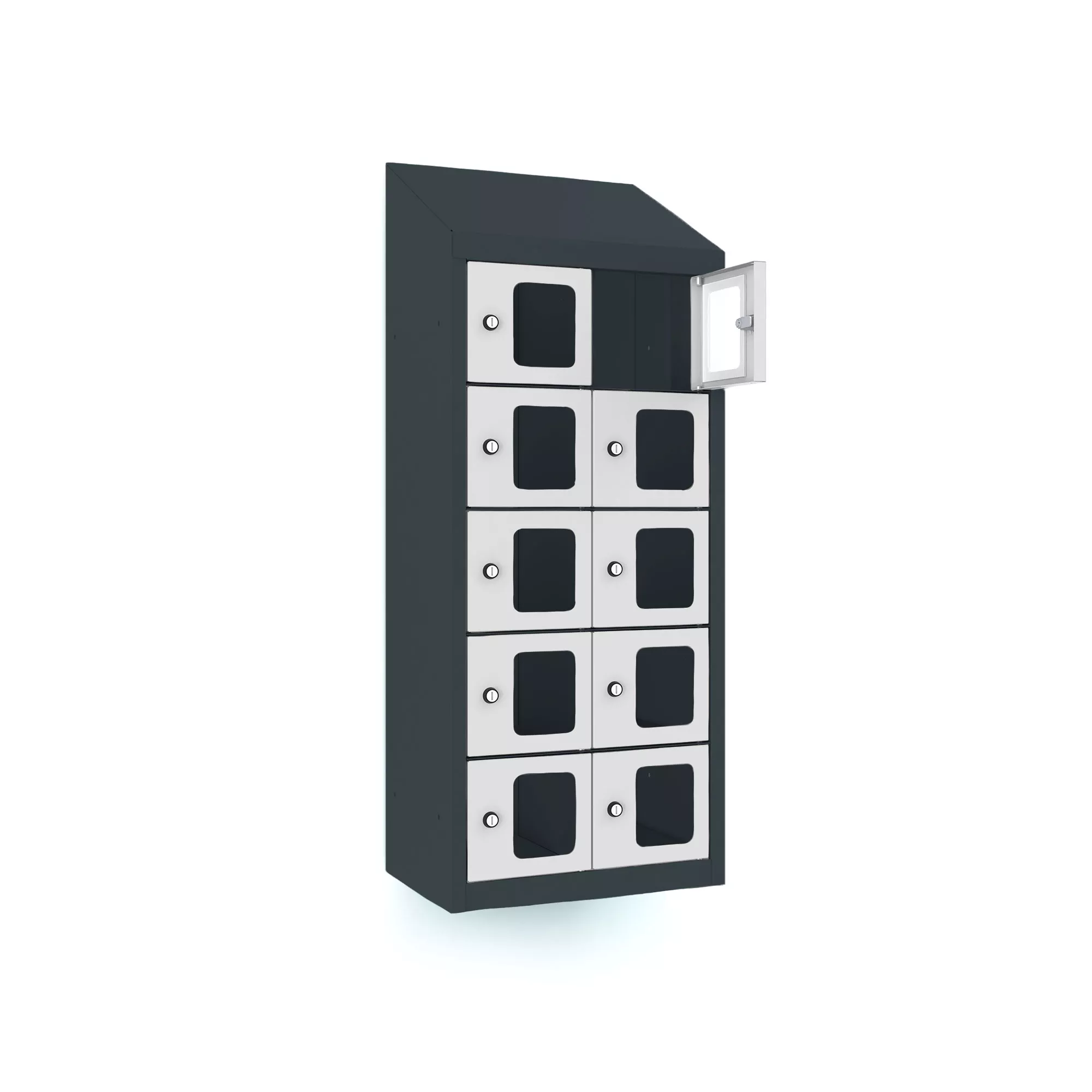 Mini-Schließfachschrank 10 Fächer mit Plexiglastüren zur Wandmontage