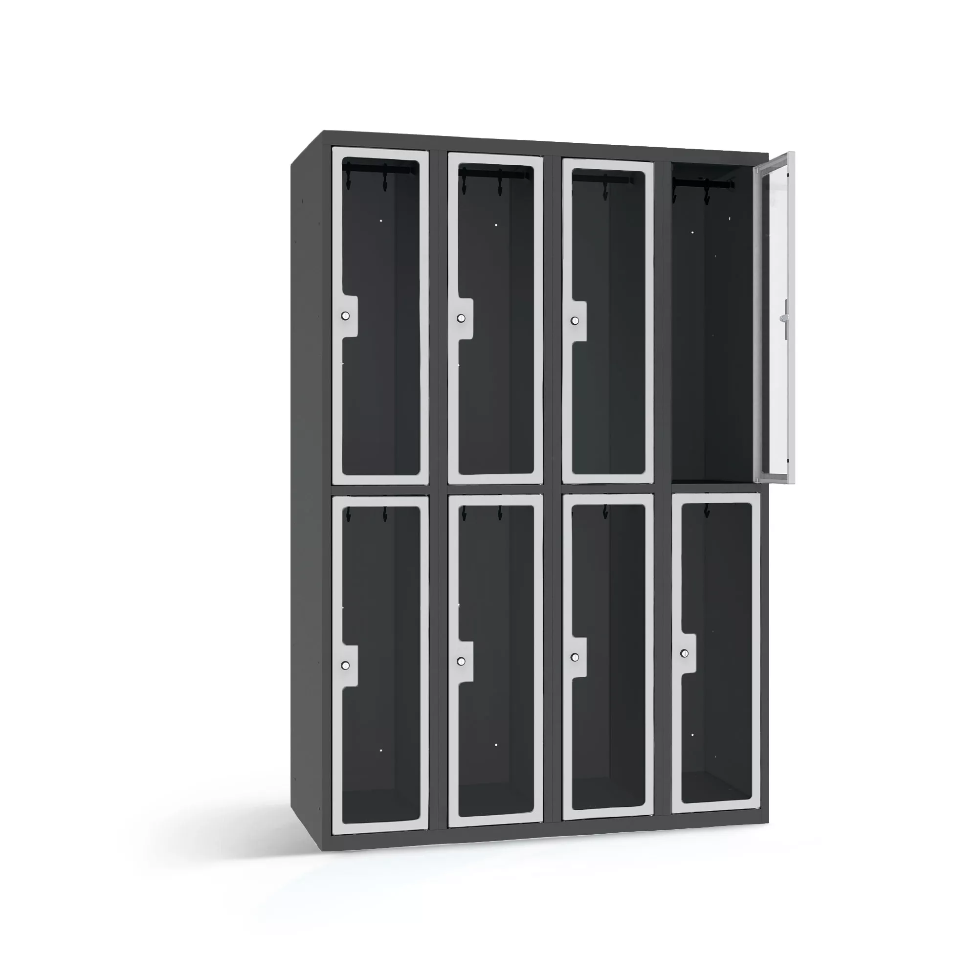 Garderobenspind mit 8 Plexiglastüren Breite 30 cm