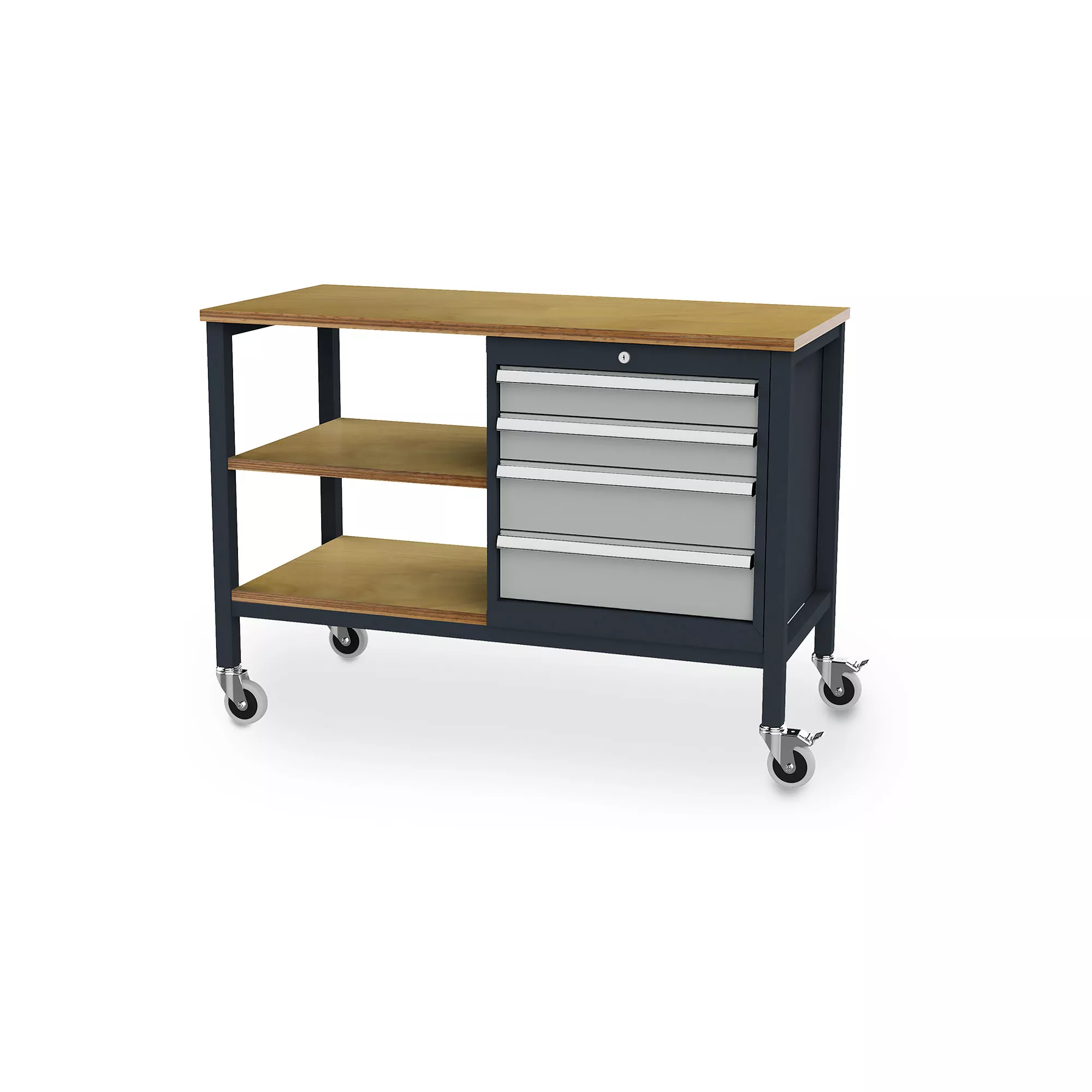 Mobile Werkbank 2 Fachböden 4 Auszüge 1300x600x960