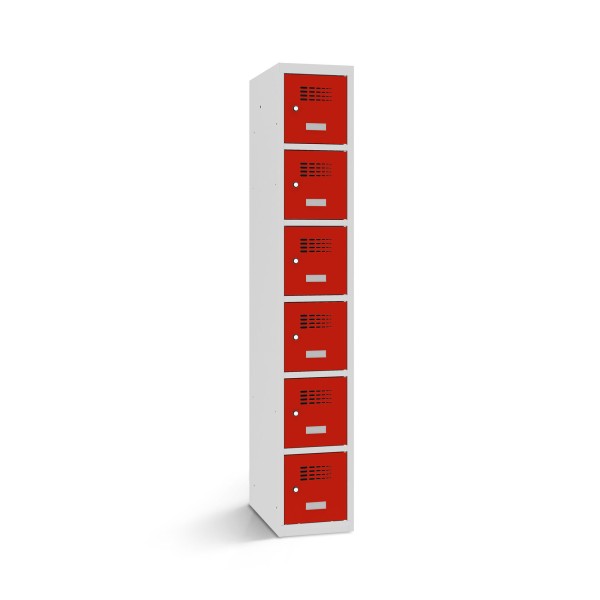 rotstahl® Schließfachschrank 1x6 Türen mit Korpus in Lichtgrau und Tür in Verkehrsrot