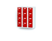 rotstahl® Mini-Schließfachschrank 3x4 Fächer mit lichtgrauem Korpus und feuerroten Türen