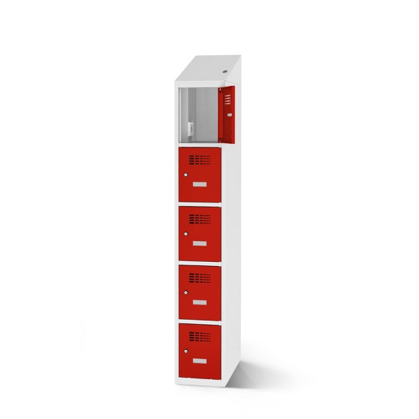 rotstahl® Fächerschrank inklusive Ladefunktion mit 1x5 Fächern in Lichtgrau und verkehrsroten Türen