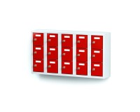 rotstahl® Mini-Schließfachschrank mit 5x3 Türen in Feuerrot
