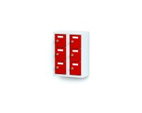 rotstahl® Mini-Schließfachschrank 2x3 Fächer mit lichtgrauem Korpus und feuerroten Türen