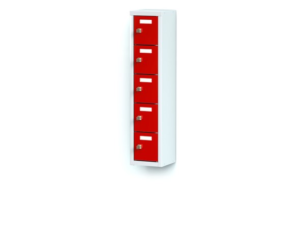 rotstahl® Mini-Schließfachschrank 1x5 Fächer mit lichtgrauem Korpus und feuerroten Türen