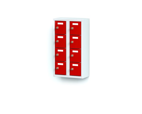 rotstahl® Mini-Schließfachschrank 2x4 Fächer mit lichtgrauem Korpus und feuerroten Türen
