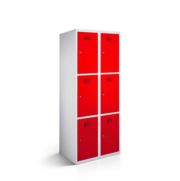 rotstahl® Schließfachschrank 2x3 Türen mit Korpus in Lichtgrau und Tür in Verkehrsrot