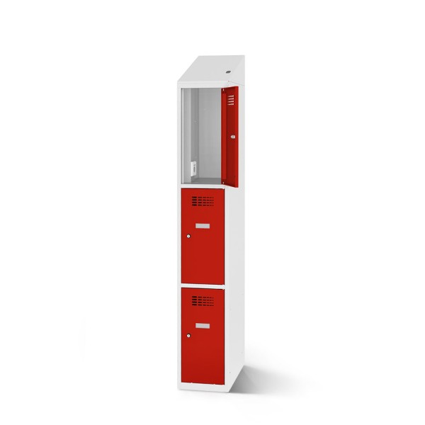 rotstahl® Fächerschrank inklusive Ladefunktion mit 1x3 Fächern in Lichtgrau und verkehrsroten Türen