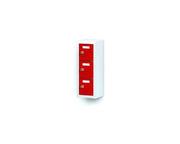 rotstahl® Mini-Schließfachschrank 1x3 Fächer mit lichtgrauem Korpus und feuerroten Türen