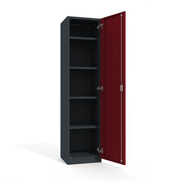 Büroschrank Premium 5 Fächer 1 Tür in Anthrazitgrau mit rubinroter Tür