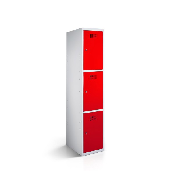 rotstahl® Schließfachschrank 1x3 Türen mit Korpus in Lichtgrau und Tür in Verkehrsrot