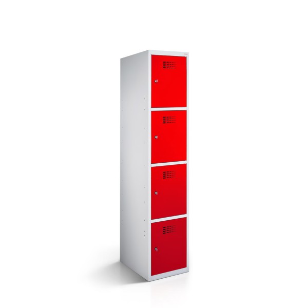 rotstahl® Schließfachschrank 1x4 Türen mit Korpus in Lichtgrau und Tür in Verkehrsrot