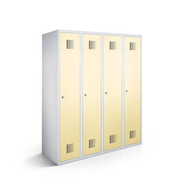rotstahl® Kleiderspind 4 Türen mit Korpus in Lichtgrau und Tür in Hellelfenbein