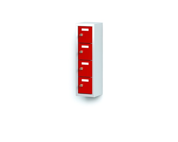 rotstahl® Mini-Schließfachschrank 1x4 Fächer mit lichtgrauem Korpus und feuerroten Türen