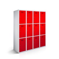 rotstahl® Schließfachschrank 4x3 Türen mit Korpus in Lichtgrau und Tür in Verkehrsrot
