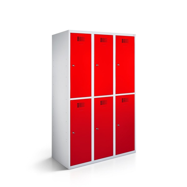 rotstahl® Garderobenspind 3 Türen mit Korpus in Lichtgrau und Türen in Verkehrsrot