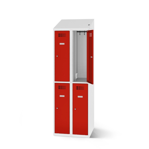 rotstahl® Garderobenspind inklusive Ladefunktion mit vier Fächern in Lichtgrau und verkehrsroten Türen